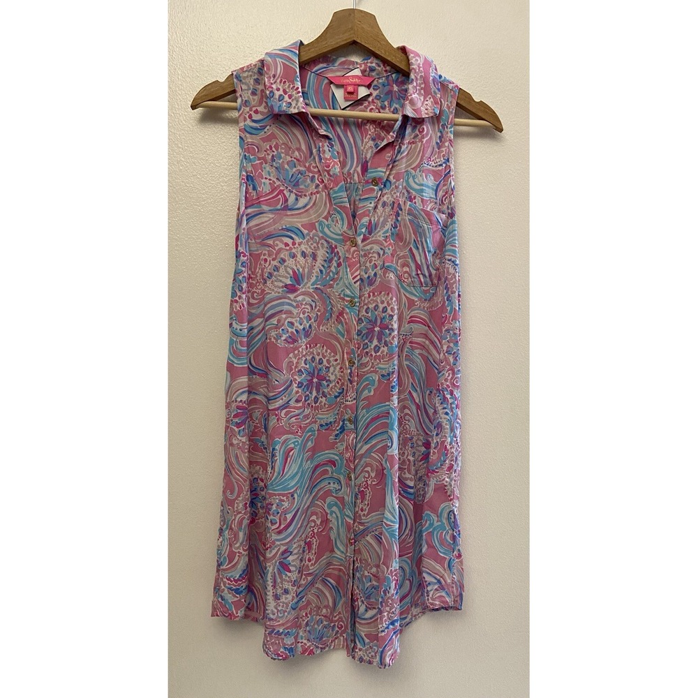 Lilly Pulitzer Natalie Sleeveless Cover Up Shirt Dress‎ Prosecco Pink Size XS